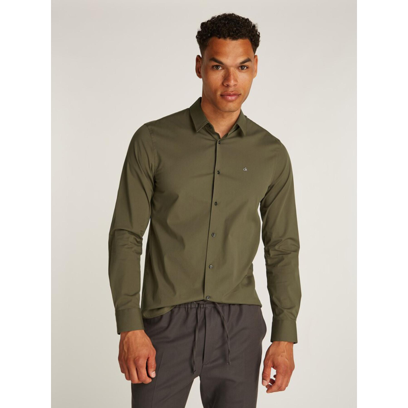 Chemise slim poplin stretch kaki homme - Calvin Klein