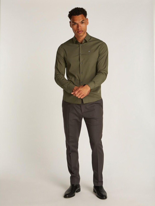 Chemise slim poplin stretch kaki homme - Calvin Klein