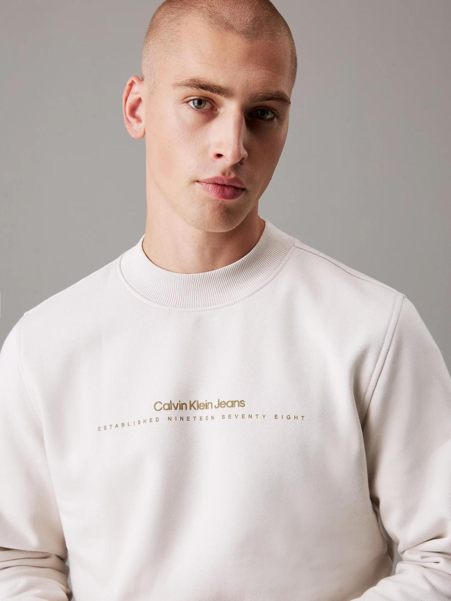 Sweat minimal logo beige homme - Calvin Klein Jeans