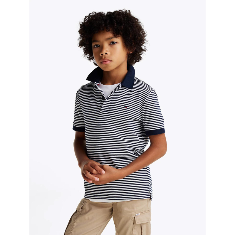 Polo rayé interlock bleu marine garçon - Tommy Hilfiger