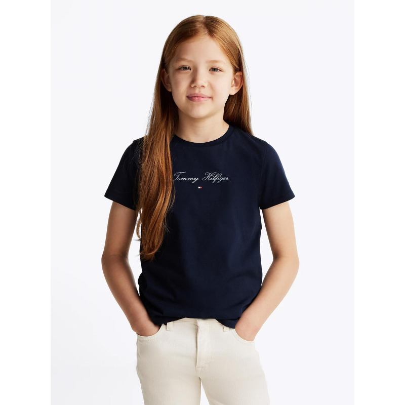 T-shirt script slim bleu marine fille - Tommy Hilfiger