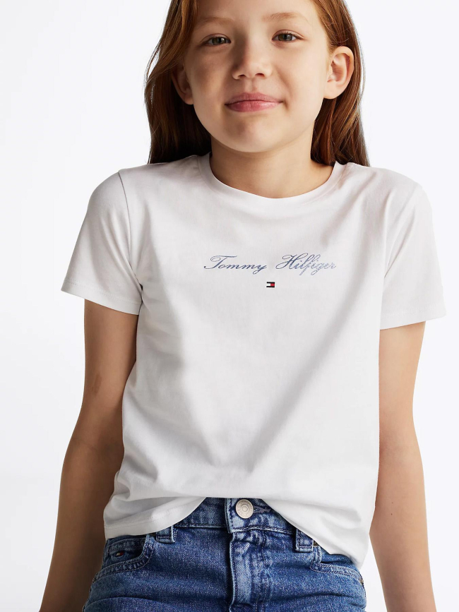 T-shirt script slim blanc fille - Tommy Hilfiger