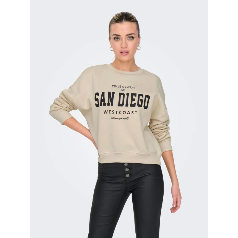 Sweat à col rond san diego oversize beige femme - Only