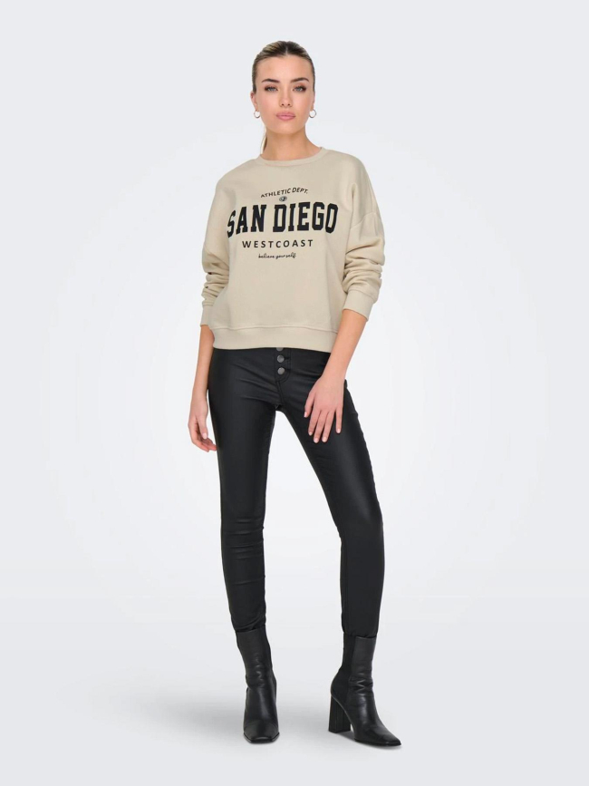 Sweat à col rond san diego oversize beige femme - Only