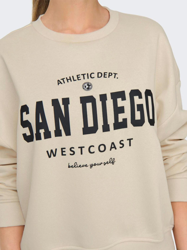 Sweat à col rond san diego oversize beige femme - Only