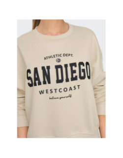 Sweat à col rond san diego oversize beige femme - Only