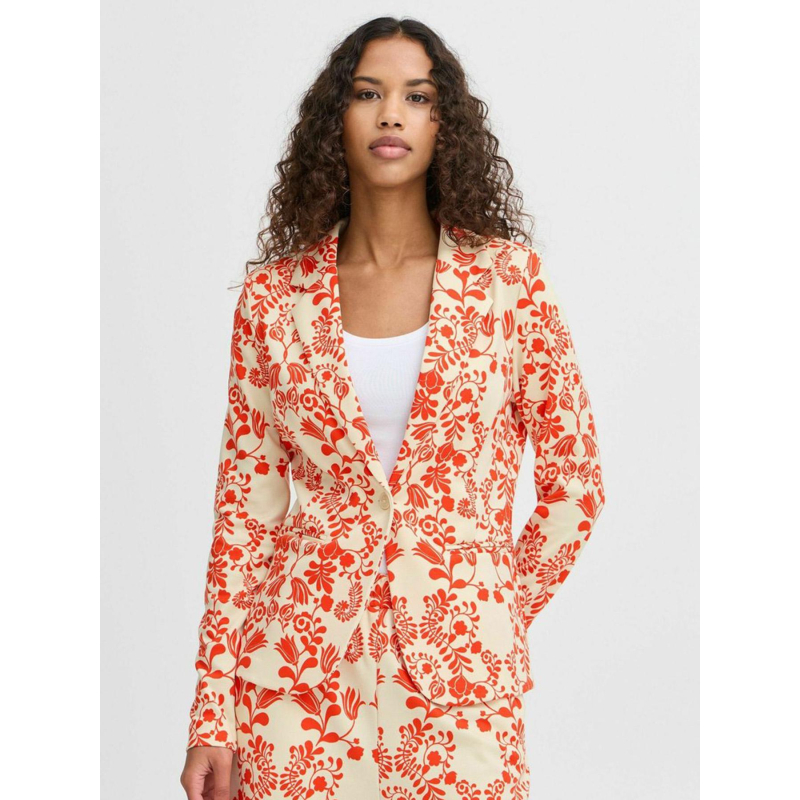 Veste blazer imprimée kate écru rouge femme - Ichi