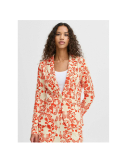 Veste blazer imprimée kate écru rouge femme - Ichi