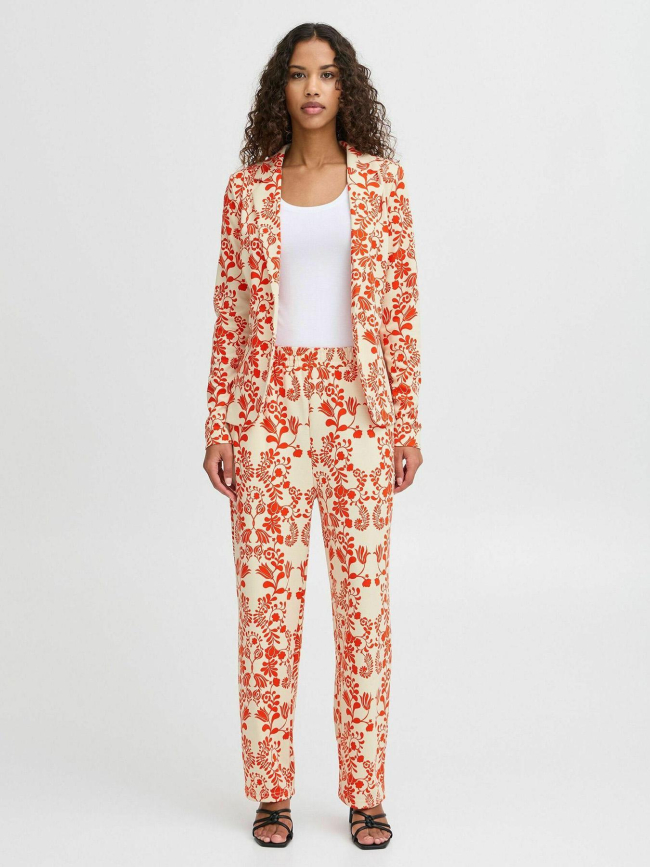 Veste blazer imprimée kate écru rouge femme - Ichi