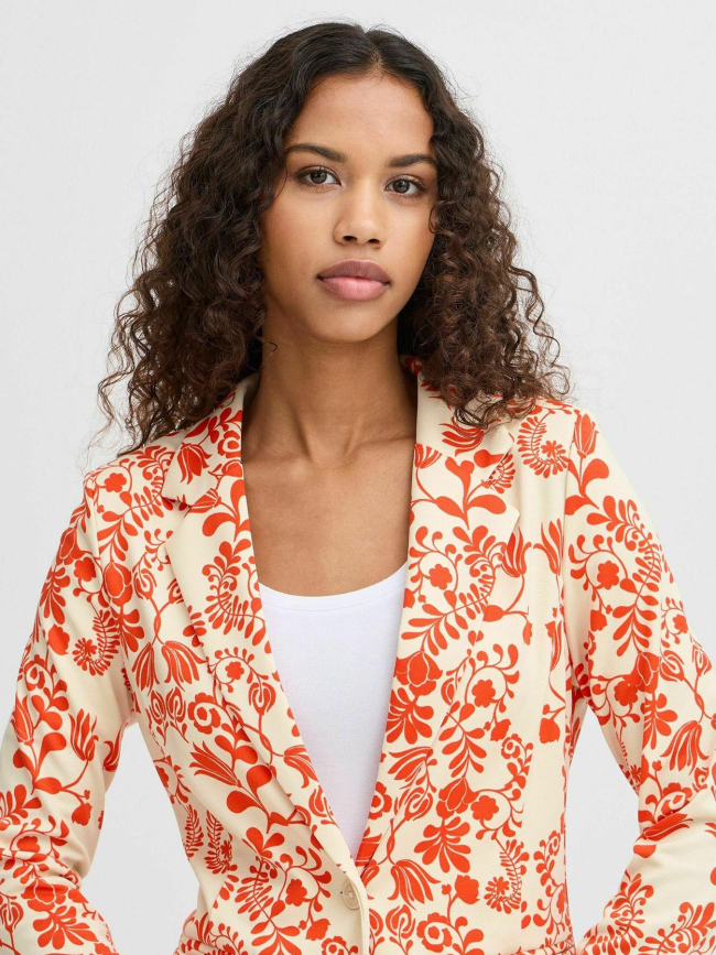 Veste blazer imprimée kate écru rouge femme - Ichi