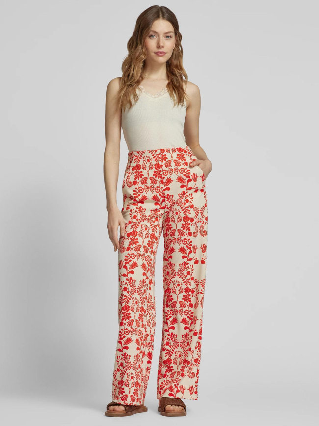 Pantalon large imprimé kate écru rouge femme - Ichi