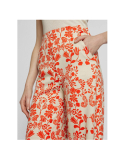 Pantalon large imprimé kate écru rouge femme - Ichi