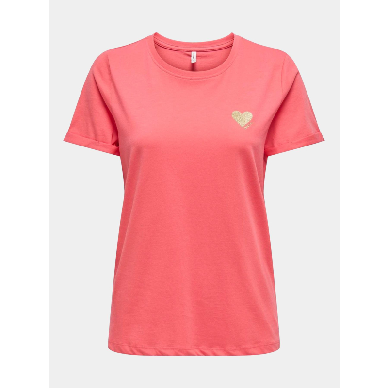 T-shirt manches courtes onlkita coeur brillant rose femme - Only
