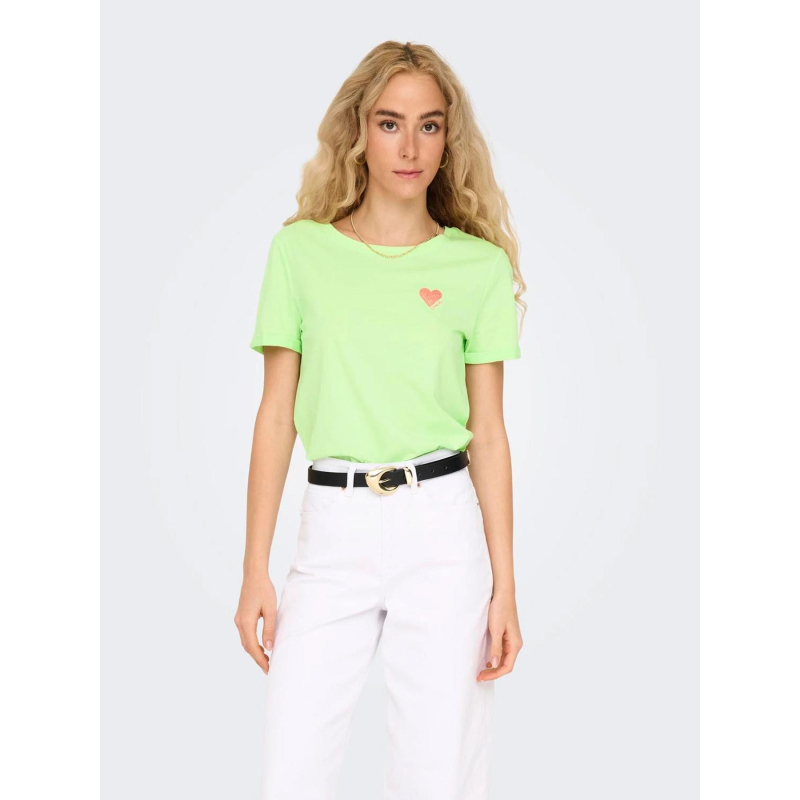 T-shirt manches courtes onlkita life coeur brillant vert femme - Only