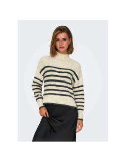Pull rayé col montant fridi beige gris femme - Only