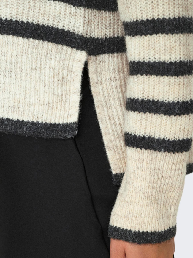 Pull rayé col montant fridi beige gris femme - Only