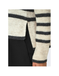 Pull rayé col montant fridi beige gris femme - Only