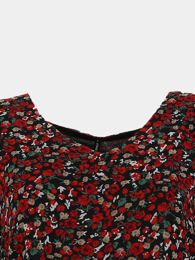 Blouse à fleurs lagnes noir rouge femme - Only