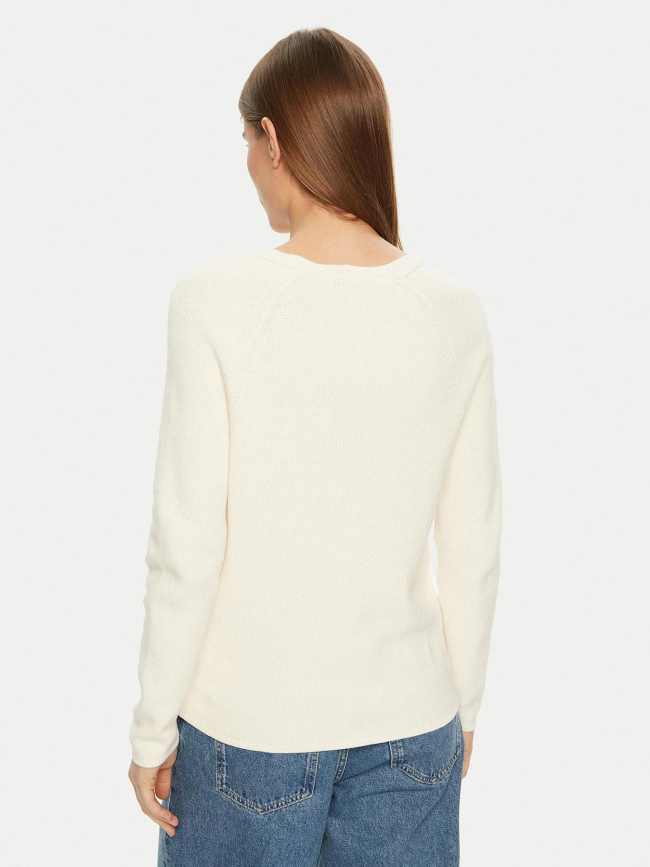 Pull uni col v logo blanc femme - Tommy Hilfiger