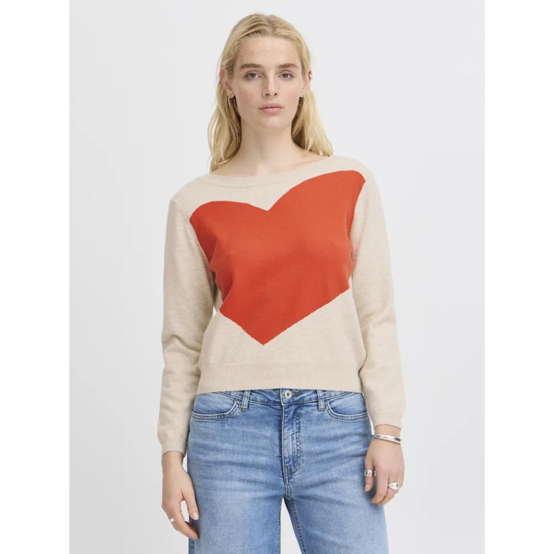 Pull brielle coeur beige femme - Ichi