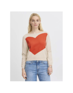 Pull brielle coeur beige femme - Ichi