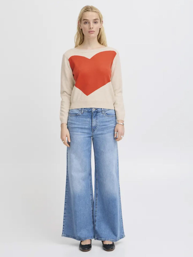 Pull brielle coeur beige femme - Ichi