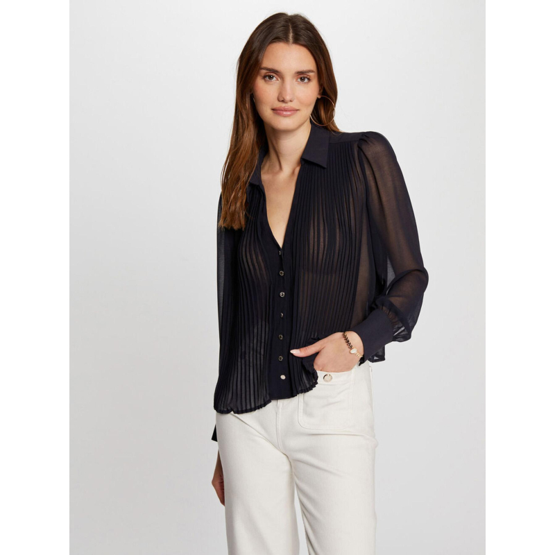 Chemisier plissé plia bleu marine femme - Morgan