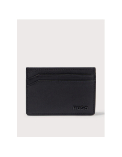 Porte carte en cuir avec logo en relief noir homme - Hugo