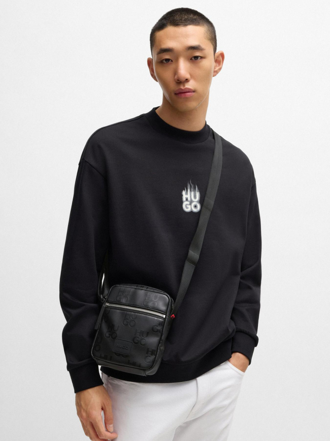Sac reporter en similicuir à logo revisité noir homme - Hugo