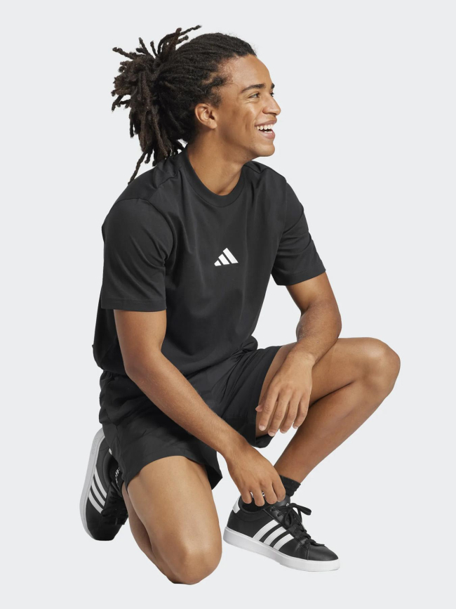 T-shirt à logo brodé 3 bandes noir homme - Adidas