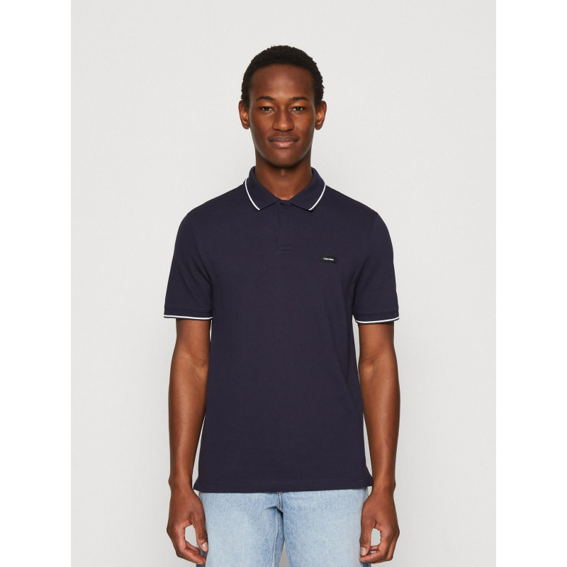 Polo stretch en piqué bleu marine homme - Calvin Klein
