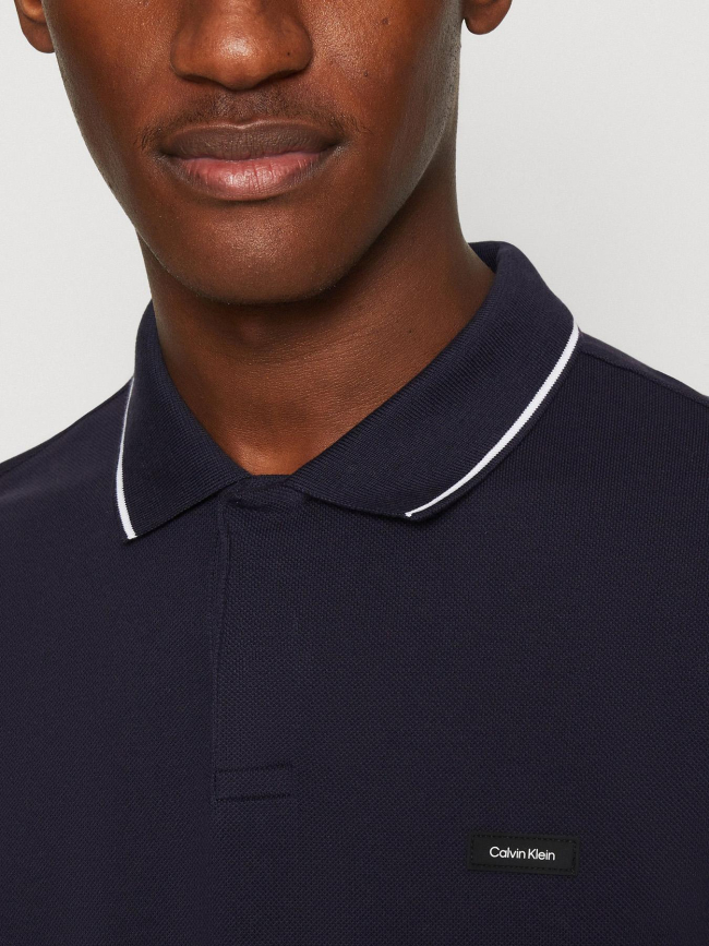 Polo stretch en piqué bleu marine homme - Calvin Klein