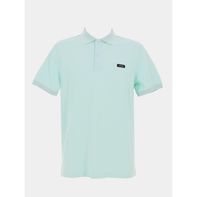 Polo stretch en piqué turquoise homme - Calvin Klein