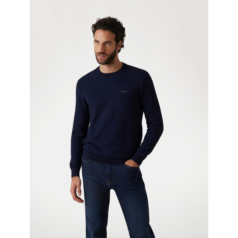 Pull à col rond en viscose mélangé bleu marine homme - Guess