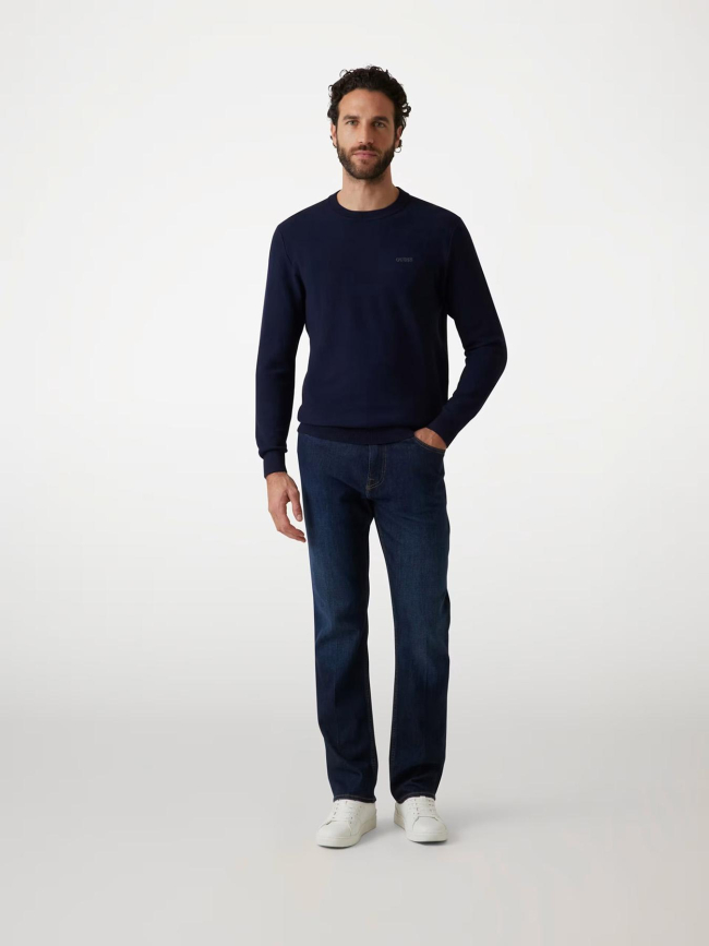 Pull à col rond en viscose mélangé bleu marine homme - Guess
