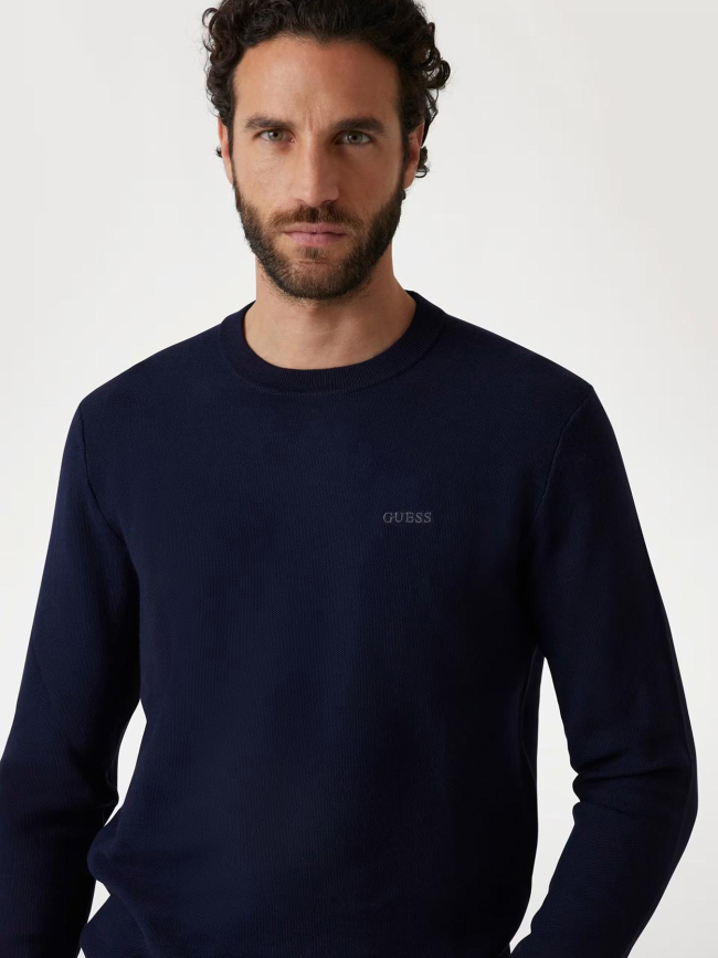 Pull à col rond en viscose mélangé bleu marine homme - Guess