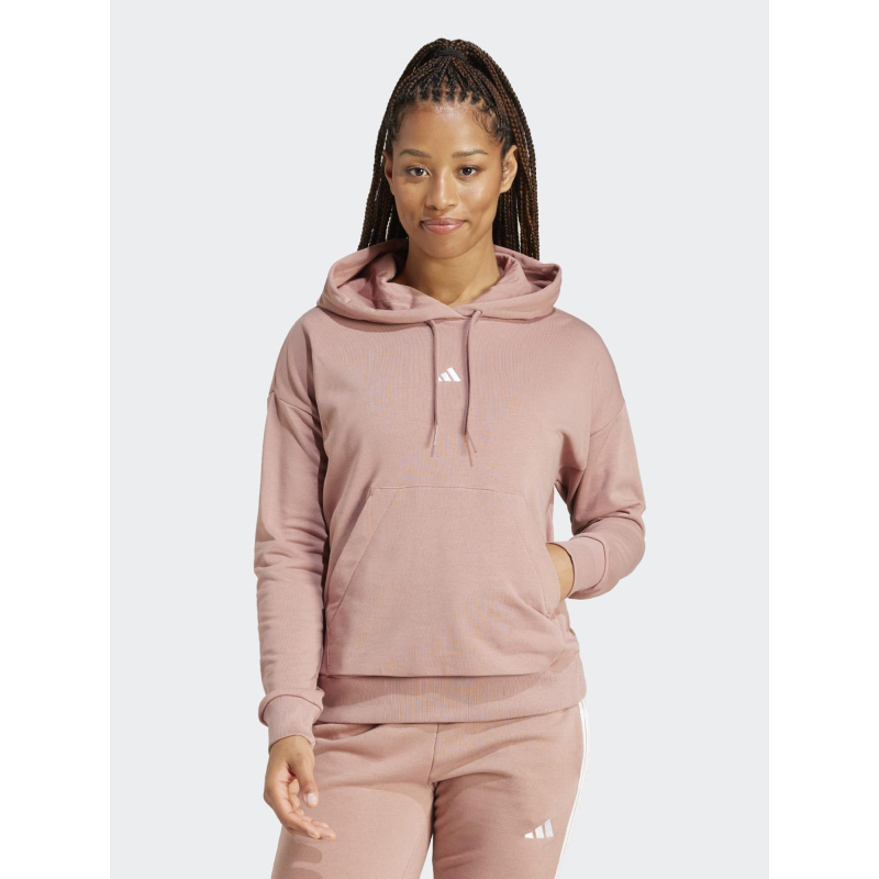 Sweat à capuche logo 3 bandes brodé rose femme - Adidas