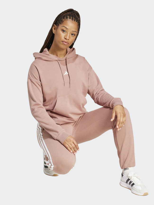 Sweat à capuche logo 3 bandes brodé rose femme - Adidas