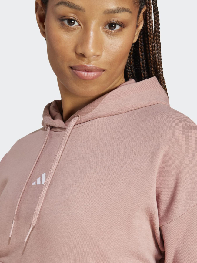 Sweat à capuche logo 3 bandes brodé rose femme - Adidas