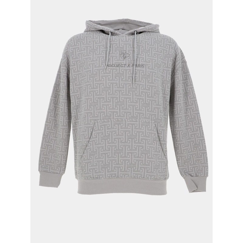 Sweat à capuche all over labyrinthe beige homme - Project X Paris