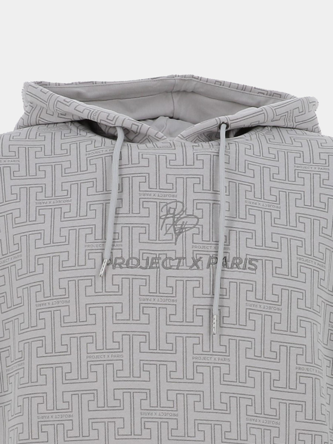 Sweat à capuche all over labyrinthe beige homme - Project X Paris