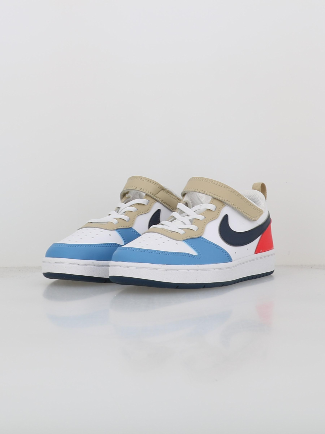 Baskets à scratch court borough td blanc beige bleu enfant - Nike