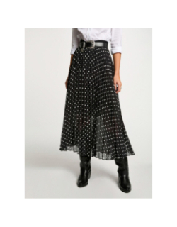Jupe longue plissée à pois noir femme - Morgan