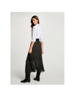 Jupe longue plissée à pois noir femme - Morgan