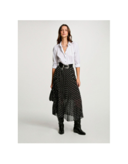 Jupe longue plissée à pois noir femme - Morgan