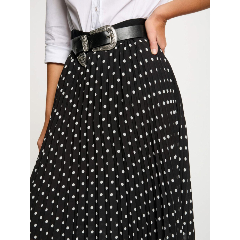 Jupe longue plissée à pois noir femme Morgan wimod