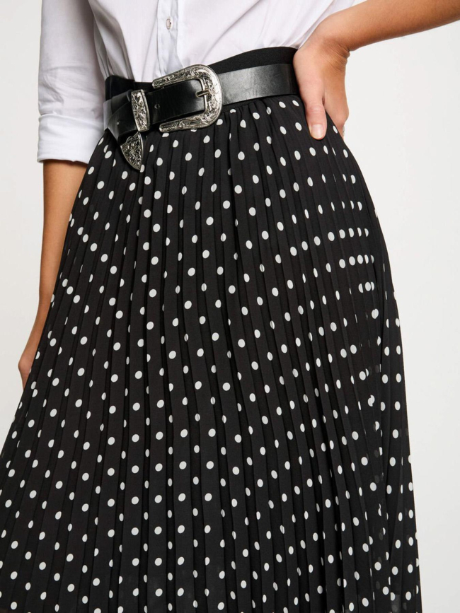 Jupe longue plissée à pois noir femme - Morgan