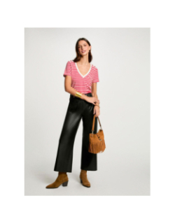 T-shirt col v à rayures brillantes dina rouge femme - Morgan