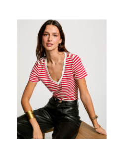 T-shirt col v à rayures brillantes dina rouge femme - Morgan