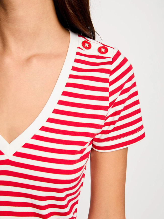 T-shirt col v à rayures brillantes dina rouge femme - Morgan